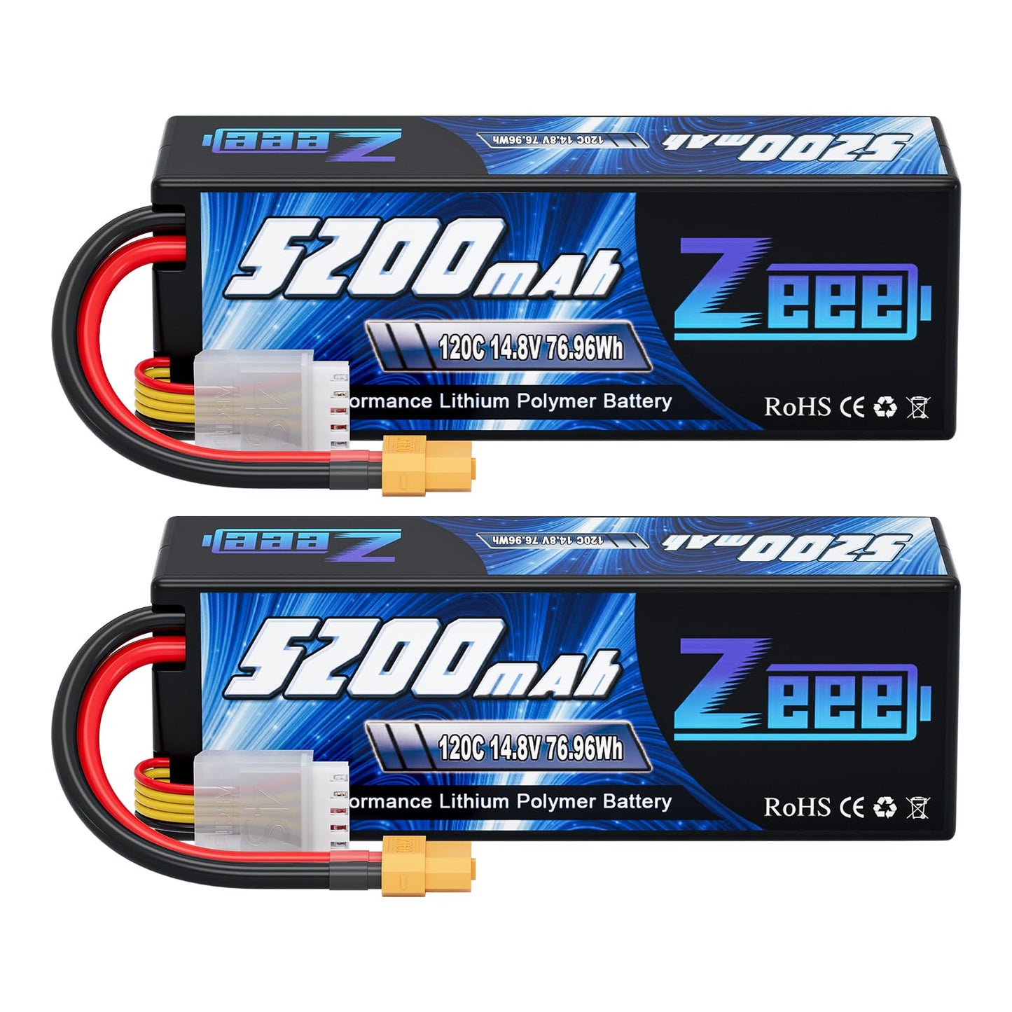 Zeee 4S Lipo Battery 5200mAh 14.8V 120C Hard Case RC Battery with XT60 Plug for RC Car Truck Vehicles RC Buggy Truggy 1/10 Scale