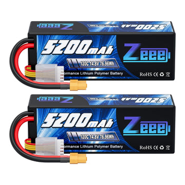 Zeee 4S Lipo Battery 5200mAh 14.8V 120C Hard Case RC Battery with XT60 Plug for RC Car Truck Vehicles RC Buggy Truggy 1/10 Scale