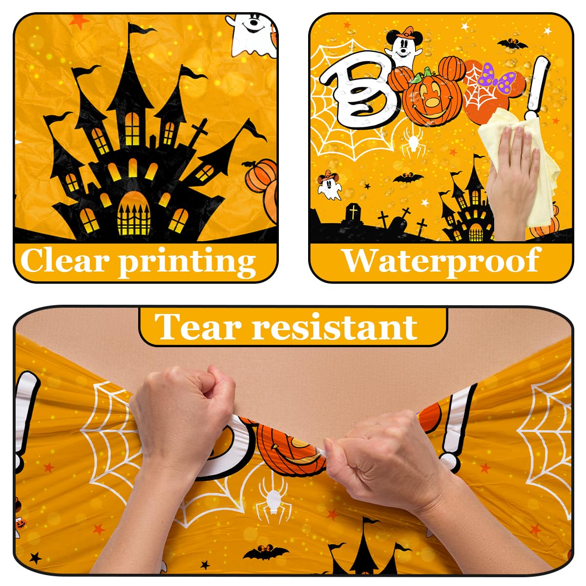 Gupesxu Mouse Halloween Party Decorations-3pcs Happy Boo Day Tablecloth, Yellow Pumpkin Ghost Mouse Halloween Tablecloth for Kid