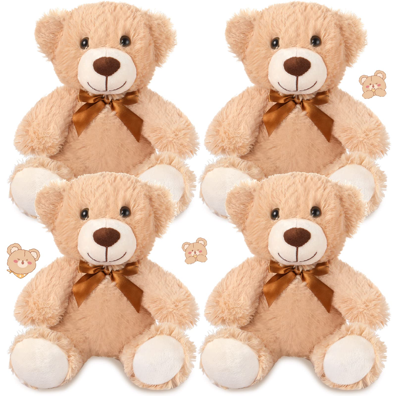 Civaner 4 Pack 14 Inches Bear Plush Stuffed Animals Cute Soft Bears Gifts Bulk For Girls Boys Girlfriend(Light Brown)