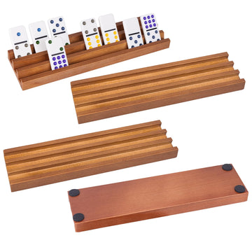 Wooden Domino Racks Set Of 4 Pcs, Wood Domino Tiles Trays, Domino Holders Organizer For Mexican Train And Other Domino Games-Dom