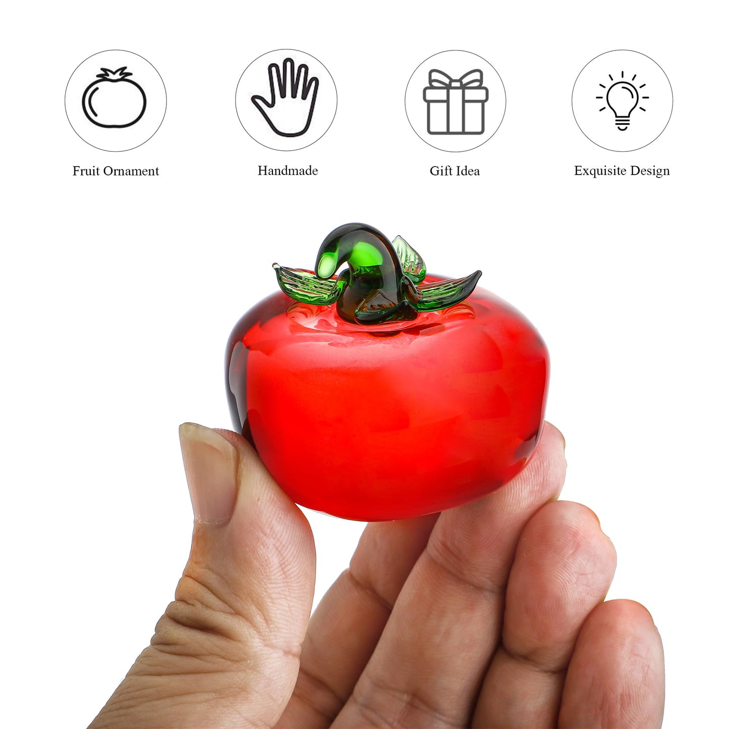 Krisinine Hand Blown Glass Red Tomato Figurine Crystal Fruit Collectible Figurines Art Glass Miniature Ornament Tabletop Desk Paperweight For Women