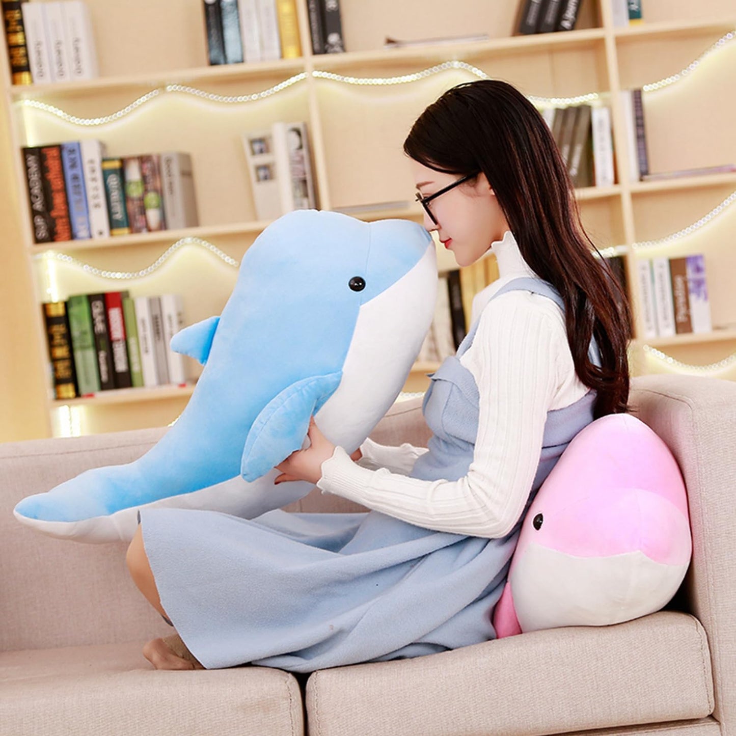 Lvpu 2Pieces Dolphin Stuffed Animals Plush Pillows Soft Sea Animal Plush Toys Dolls Stuffed Animal Plushies Gifts For Kids (Pink