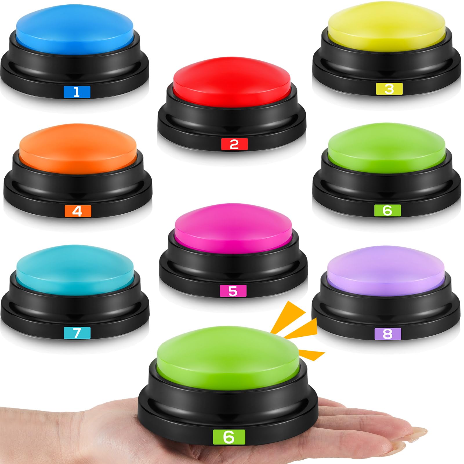 Xuhal 8 Pcs Recording Button Buzzers for Trivia Games with Number Recordable Answer Buzzers for Communication Pet Training Gift 