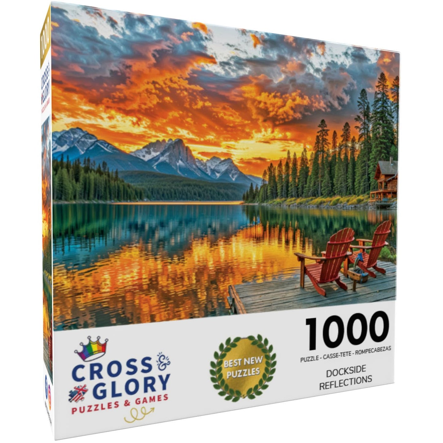 Cross & Glory 1000 Piece Jigsaw Puzzle - Dockside Reflections, 20" x 27", Eco-Friendly Cardboard, Challenging Sunset Lake Scene for Adults