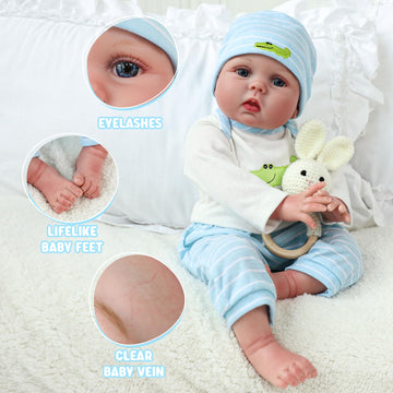 Scom Lifelike Reborn Baby Dolls - 22 Inch Realistic Baby Toddler Dolls Soft Cloth Body Vinyl Limbs, With Clothes And Doll Access