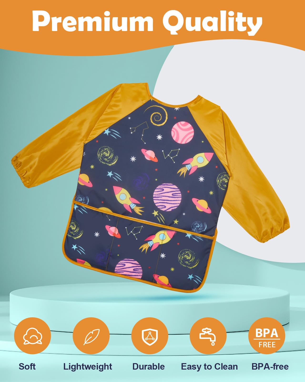 Lictin 2 Pack Kids Art Smocks, Toddler Smock, Waterproof Artist Painting Aprons For Children, With Long Sleeve And 3 Pockets For Age 3-8 Years Blue