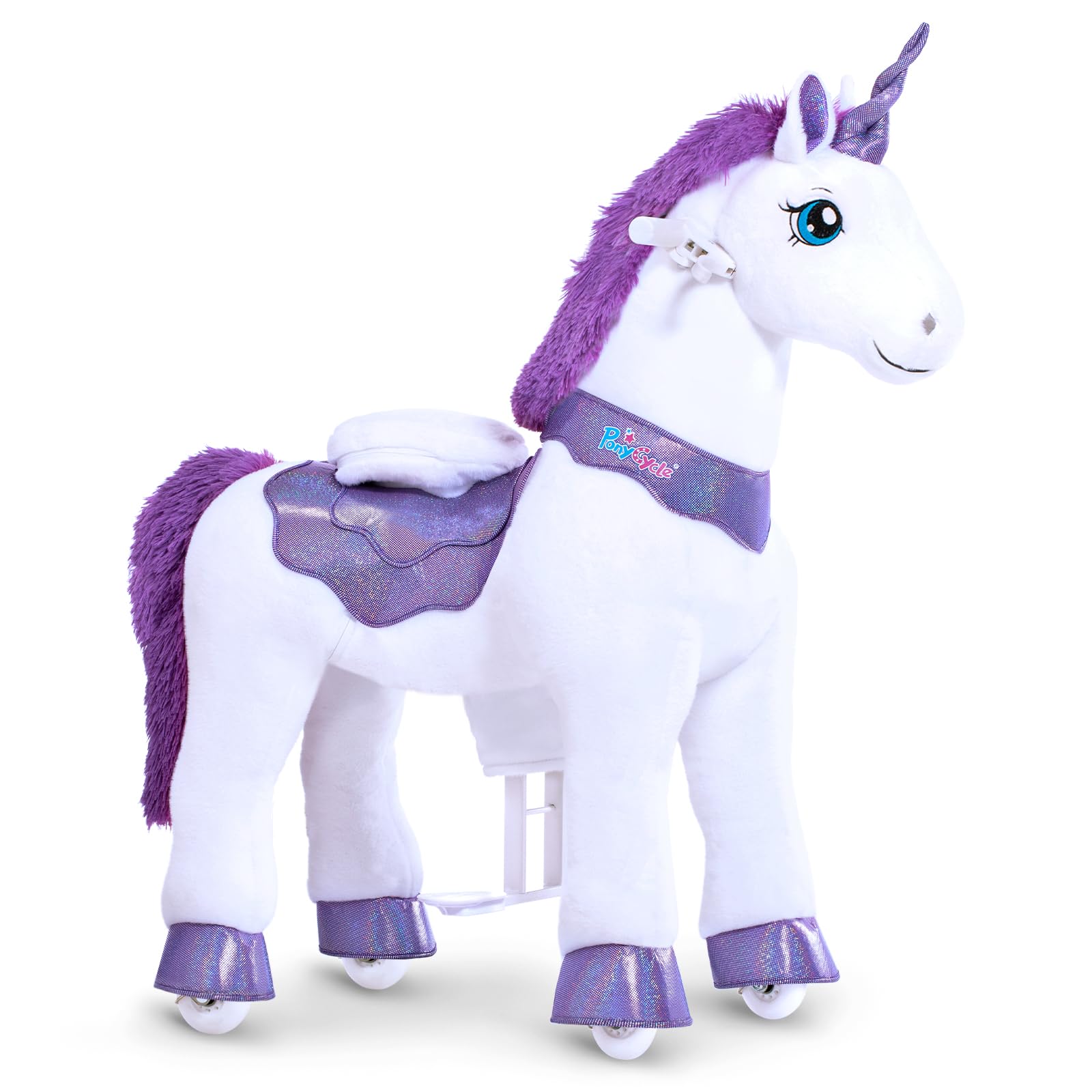 Ponycycle Ride On Unicorn Toys For Girls Horse Spirit Toys Essential Model E Size 4 For Kids Age 4-8/35.4' Height,Birthday Plush Animal Giddy Up Riding Pony Ride On Toys Purple E413