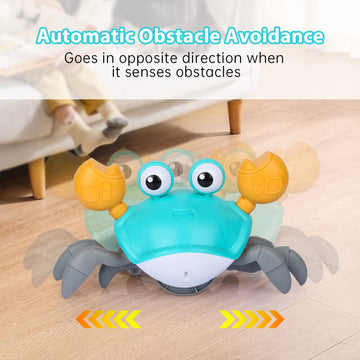 Pintreeland Crawling Crab Baby Toys With Music & Light, Tummy Time Interactive Toddler Toy Automatically Avoid Obstacles For Boys Or Girls (Orange)