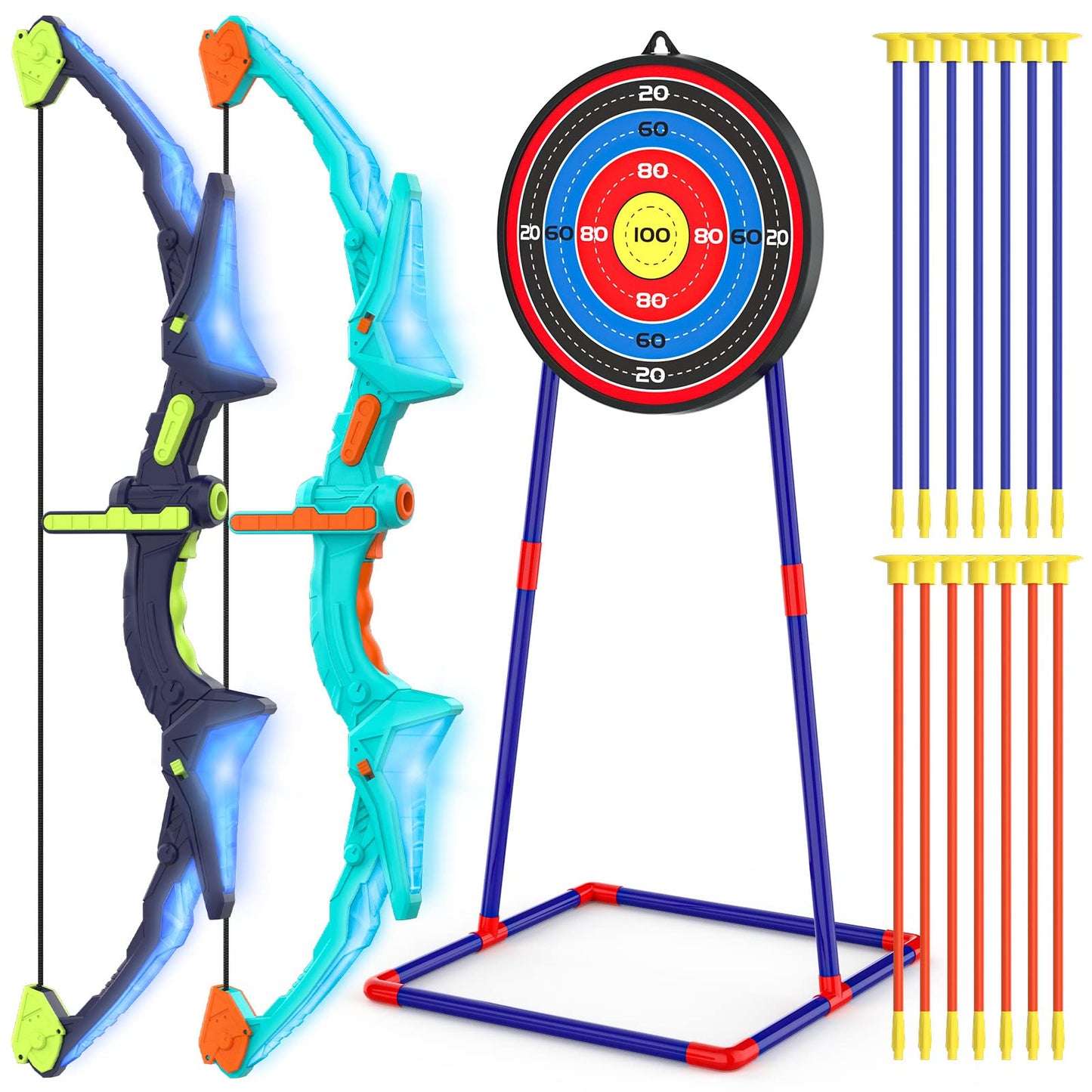 2 Pack Bow And Arrow Set For Kids, Light Up Archery Set With 14 Suction Cup Arrows, Outdoor Toys For Kids Ages 6-8 8-12, Birthday Gifts Ideas Toys For 4 5 6 7 8 9 10 Year Old Girls Boys