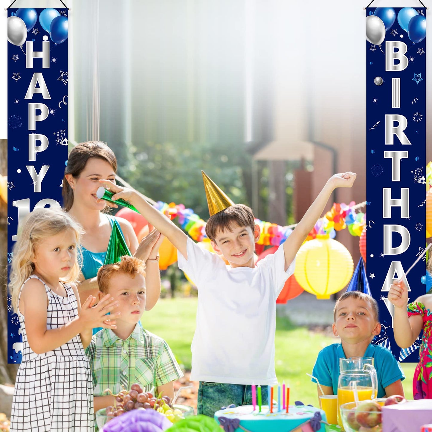 Turypaty Blue Silver 10Th Birthday Door Banner Decorations, Happy 10 Birthday Party Porch Banner Supplies For Boys, Sweet 10 Yea