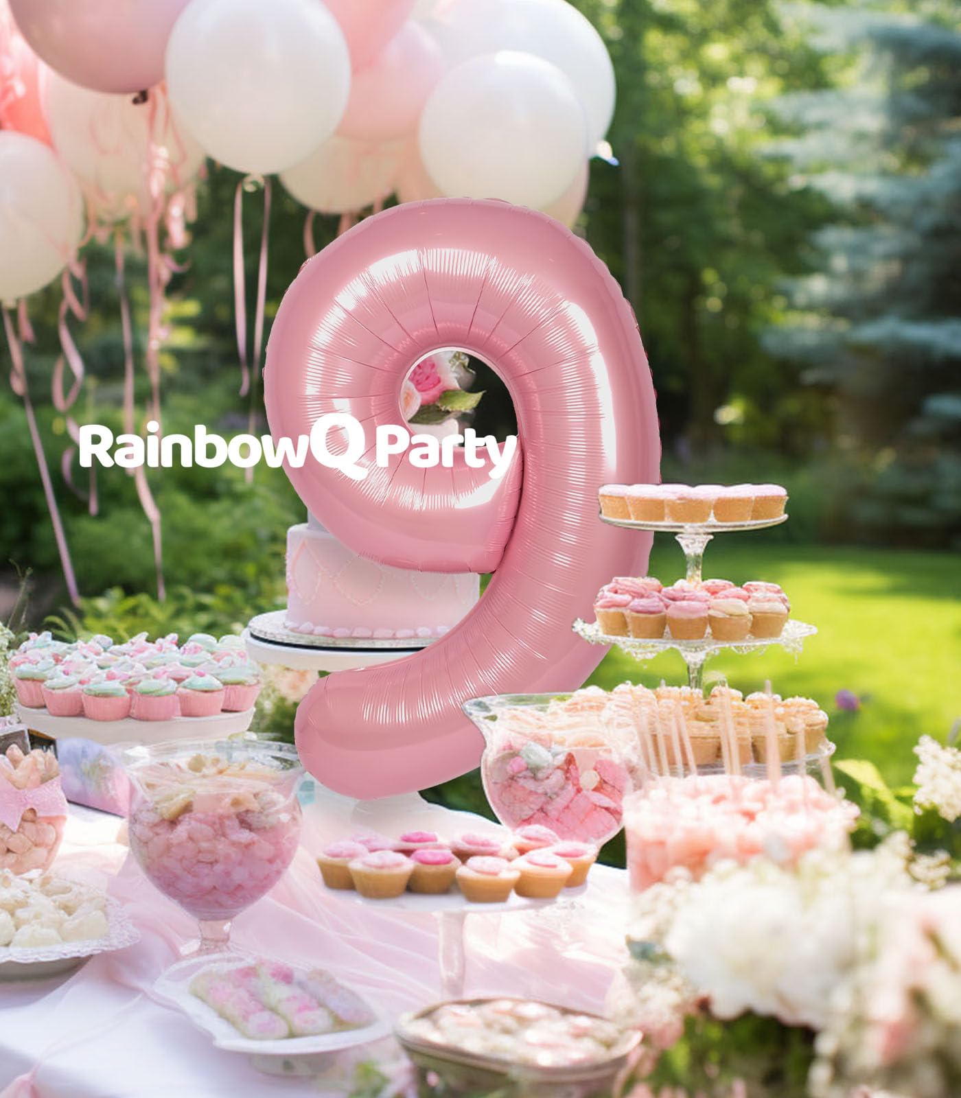 Rainbowq Party 9 Balloon Number 40 Inch For Boy Or Girl Big Pink 0-9 Foil Mylar Large 9 Number Balloon Happy 9Th Birthday Party