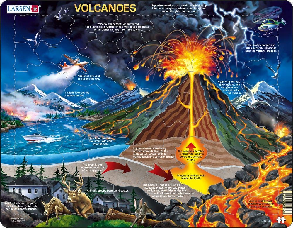 Larsen Puzzles Volcanoes 70 Piece Children'S Educational Jigsaw Puzzle