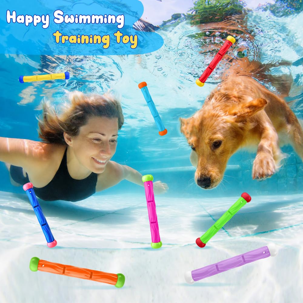 Navdlizu 8 Pcs Diving Pool Toys, Underwater Training Diving Sticks For Kids Colorful Pool Sinking Toys With Storage Bag Swimming