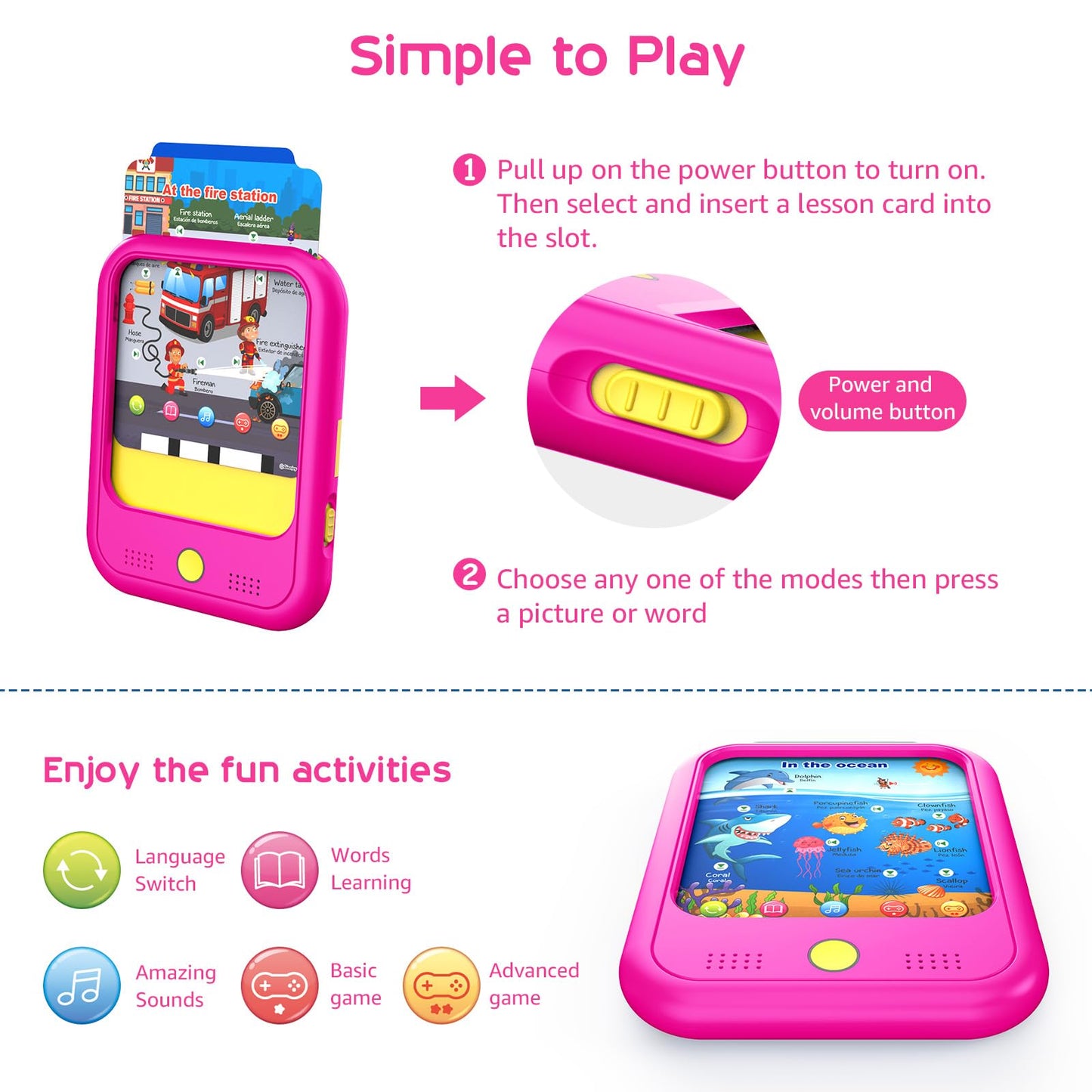 Qiaojoy Kids Learning Tablet Educational Learning Pad For Toddlers 2-5 To Learn Alphabets, Numbers, Foods, Time, Music, Vehicles