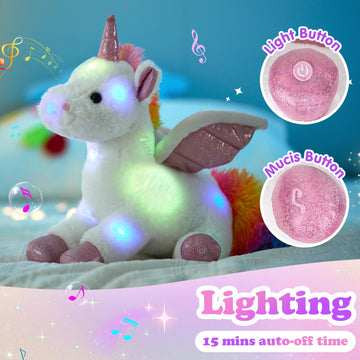 Cozyworld 16.5'' White Light Up Musical Unicorn Stuffed Animal Glowing Singing Soft Plush Toys Decor Birthday Christmas Children