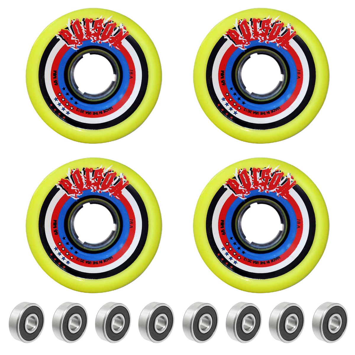 SWAURSAHA Poison Original Quads Roller Skating Wheels, 78A Hardness (Set of 4) + 627RS Bearing (8 Pcs)