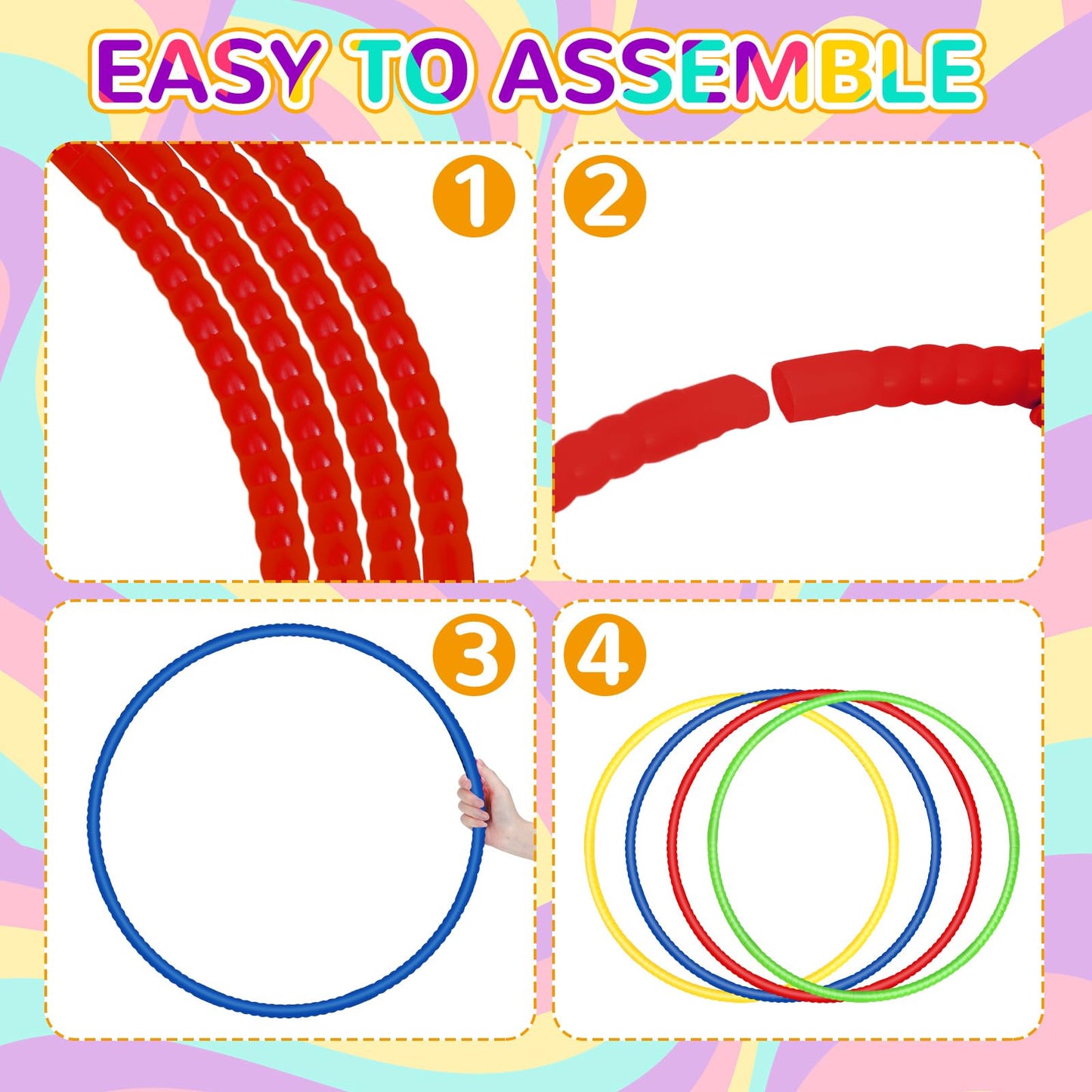 Sratte 8 Pcs Color Hoop Detachable Adjustable Hoop Exercise Ring Plastic Toys for Teens Games Gymnastics Dog Agility Equipment P