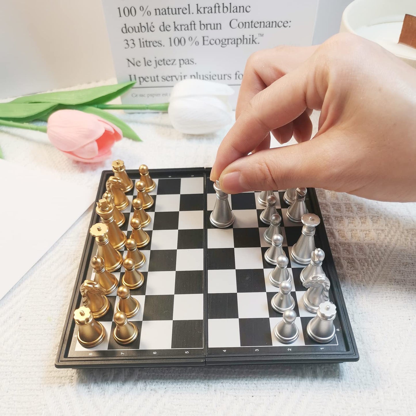 Mini Travel Chess Set Magnetic Vikutu 5.11 Inches Portable Small Folding Chess Board (X-Small)