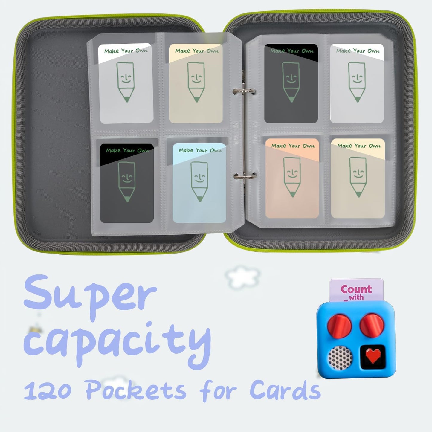 Card Case Holder For Yoto Cards Album Pouch Storage Organizer 120 Pockets, Large Capacity Portable Folder With 2 Zipper And Carr