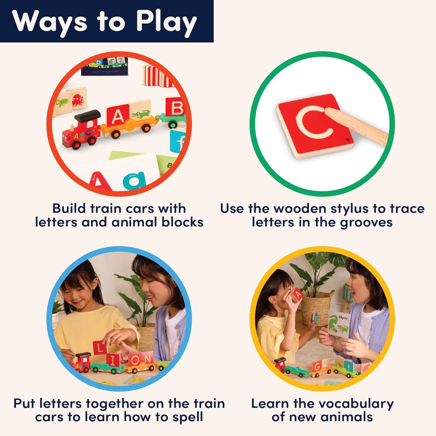 Battat Education - Wooden Letter Train Set - Alphabet Toy Train - Letter Train - Abc Train Toy - 3 Years + - 84 Pieces