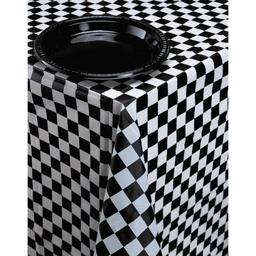 Creative Converting Plastic Banquet Table Cover, Black Check - 108x54in
