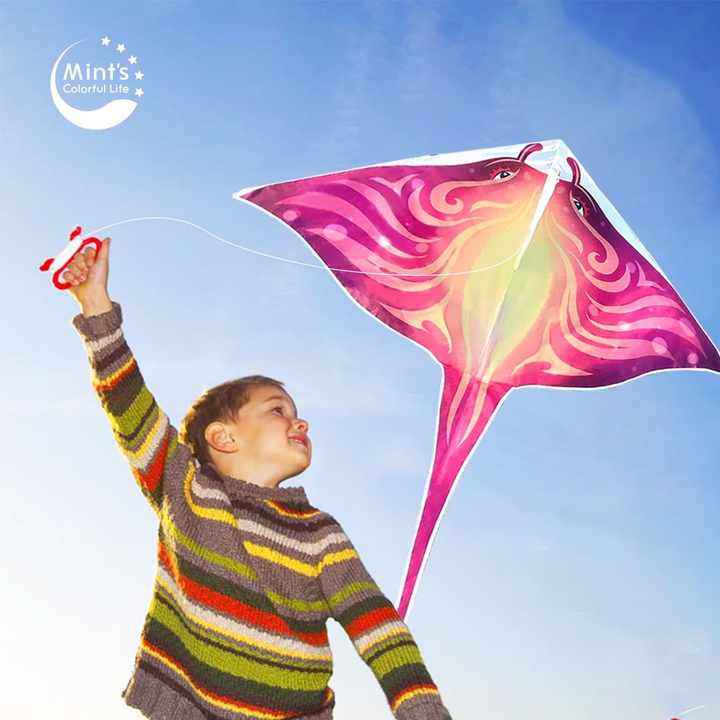 Mint'S Colorful Life Devil Fish Kite For Kids Adults, Delta Kite Single Line Large, Kite Handle Include (Pink)