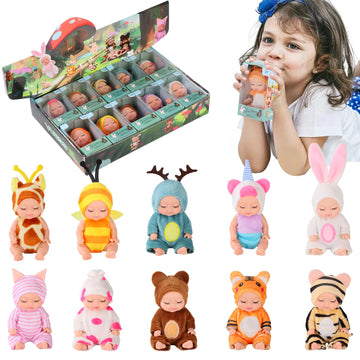 Vueos 10 Pcs 4 Inch Mini Reborn Baby Dolls Set Cute Small Baby Doll With Handmade Animal Clothes - Baby Doll Giftbox Gifts For G