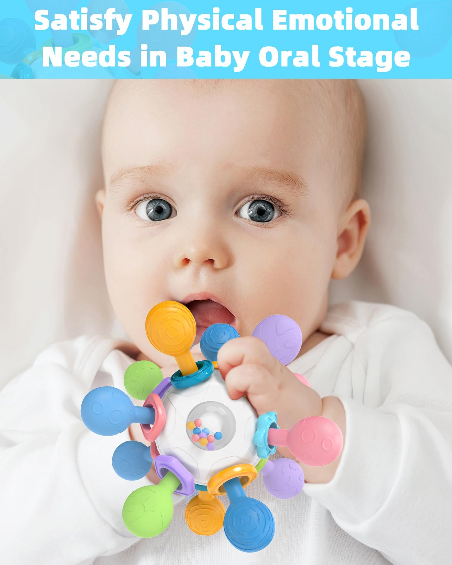 Baby Montessori Teething Toys 0-6 6-12 Month, Food Grade Baby Rattle Chew Sensory Teething Toys, Newborn Infant Learning Develop