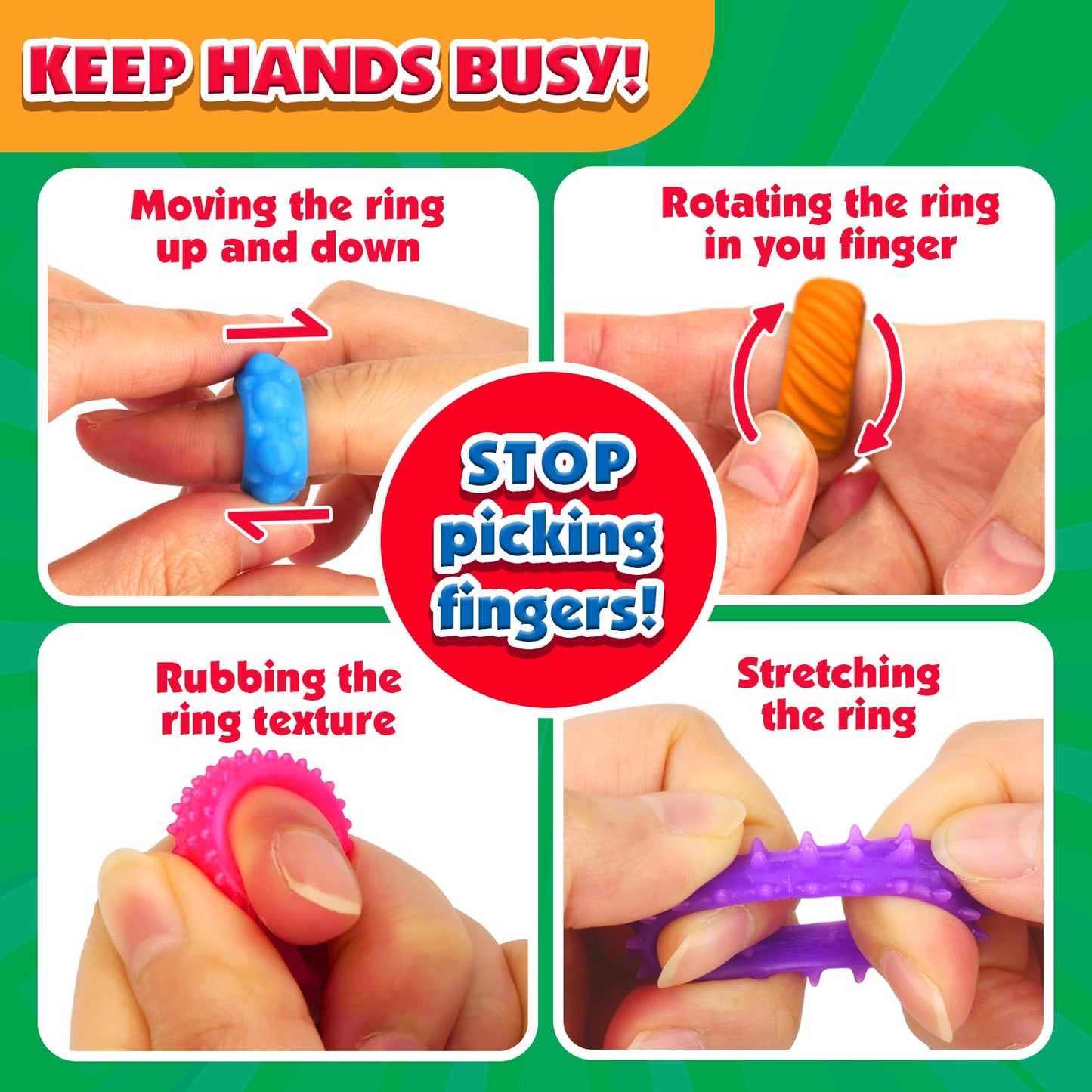 Kids Sensory Toys Fidget Rings: 50 Pack Textured Sensory Rings Stress Toys For Kids With Autism Calming - Bulk Fidgets For Stude