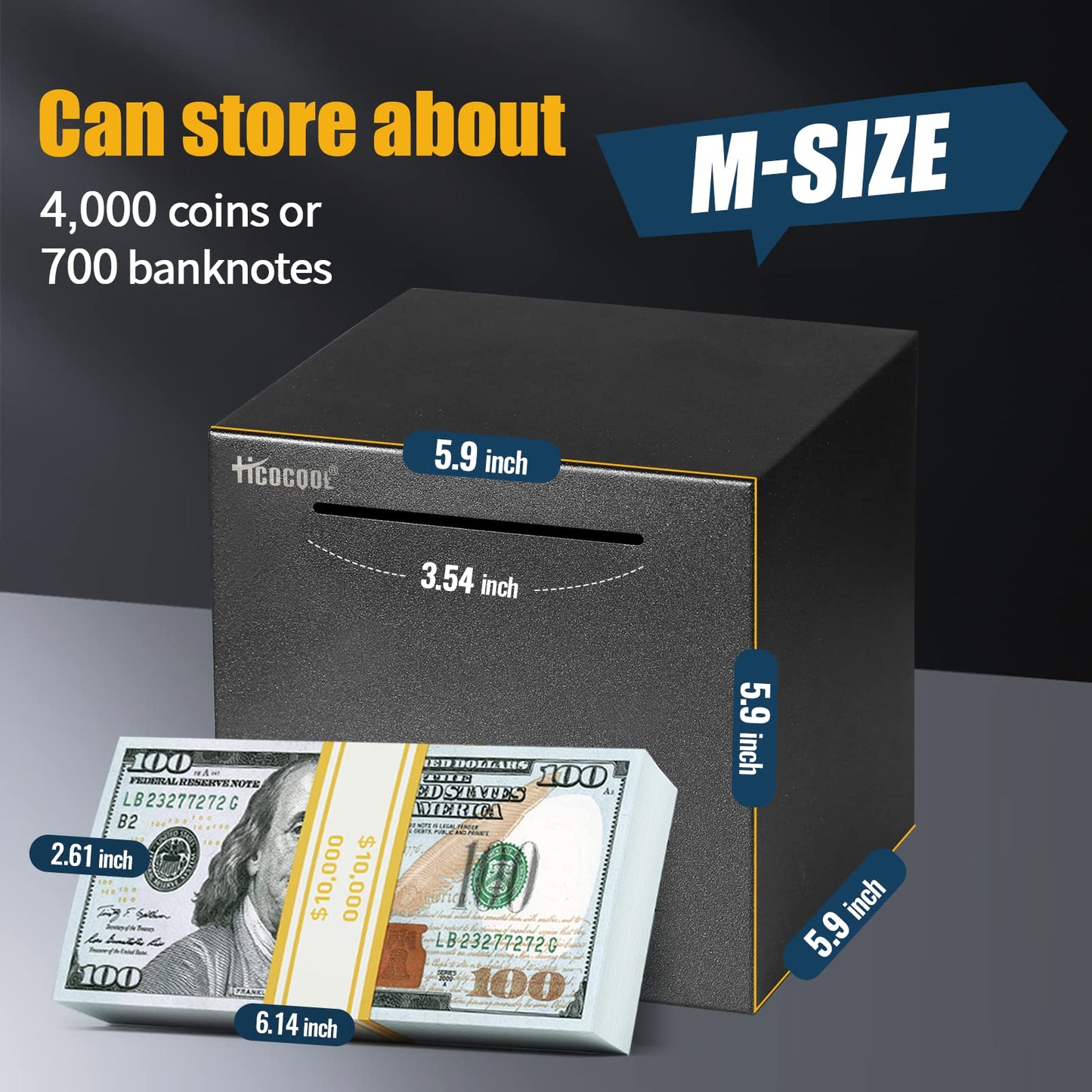 hicocool Piggy Bank for mature-themeds Must Break to Open  Stainless Steel mature-themed Piggy Bank for Real Money  Unbreakable Metal Money Bank for Cash Saving(5.9 inches  Black)