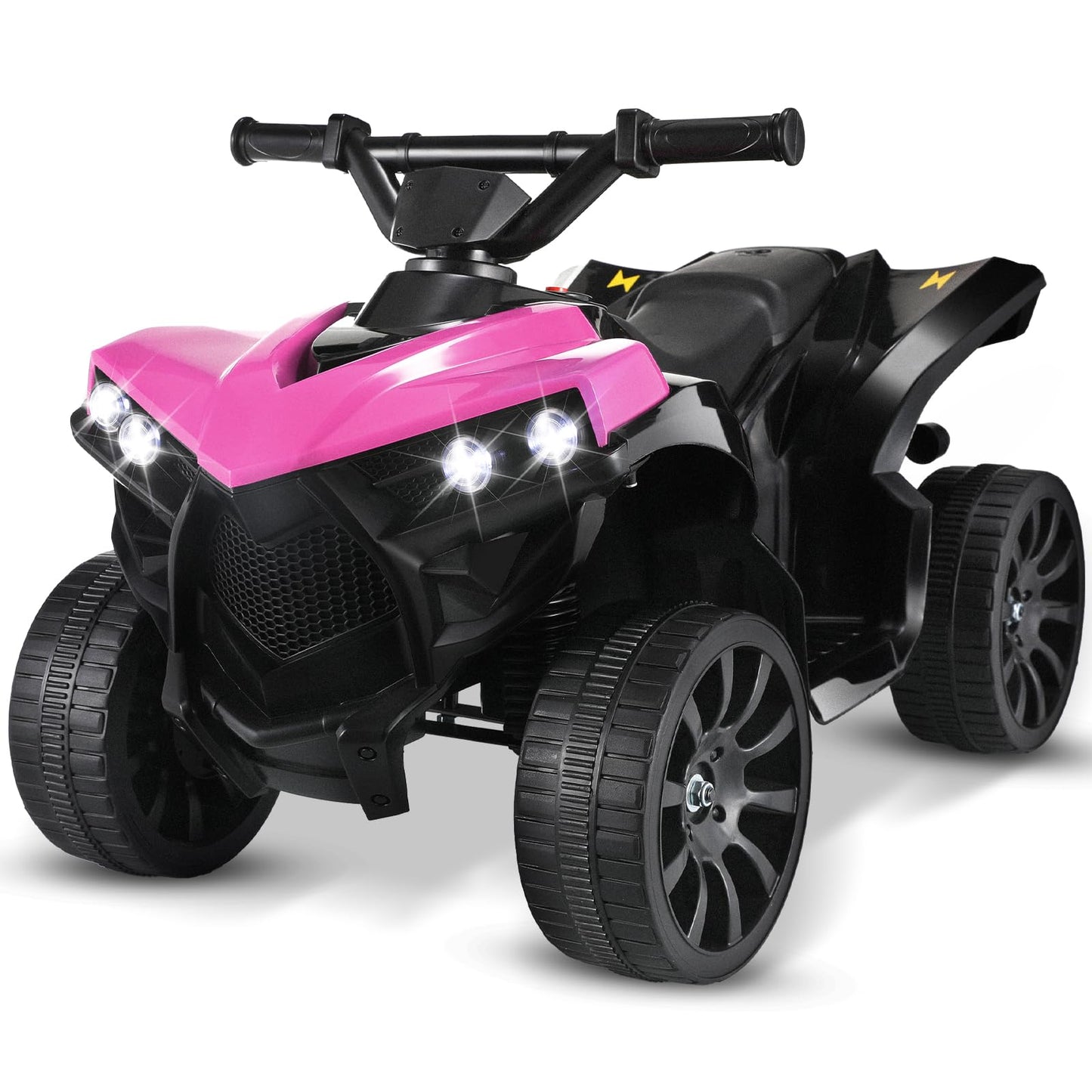 Arlopu 6V Kids Ride On Toy, 4-Wheeler Quad ATV Play Car w/1.86MPH Max Speed, Treaded Tires, Rubber Handles, Music, Headlights, P