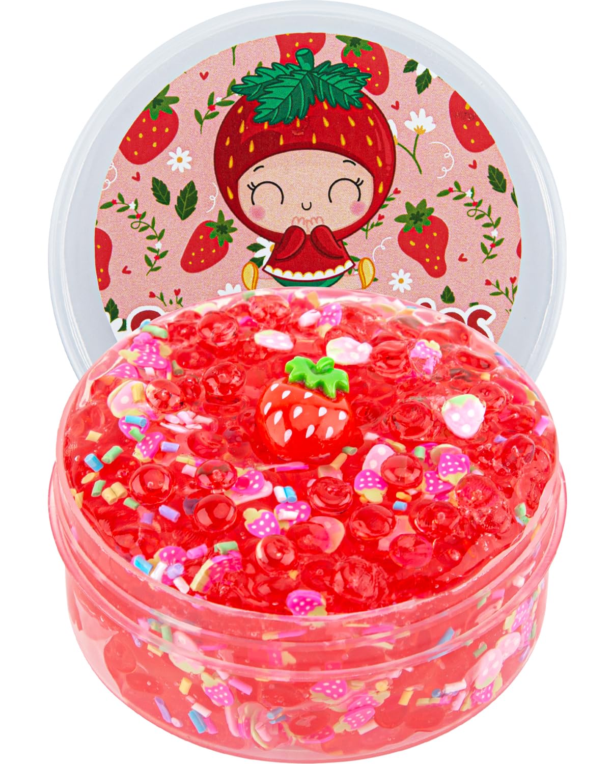 Strawberry Fishbowl Bead Slime, Good Stretchy And Non-Sticky Crunchy Slime, Slime Party Favors For Girls And Boys Ages 8-12, Sli