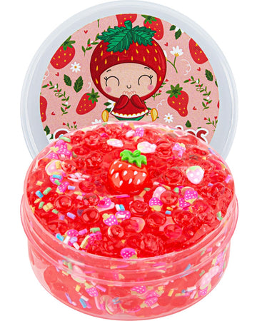Strawberry Fishbowl Bead Slime, Good Stretchy And Non-Sticky Crunchy Slime, Slime Party Favors For Girls And Boys Ages 8-12, Sli