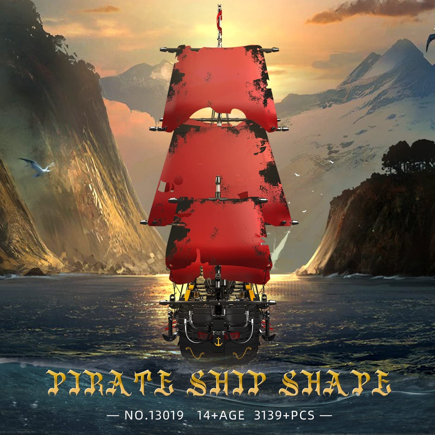 Mould King 13109 Queen Anna'S Revenge Pirate Ship Model Building Blocks Kit, Moc Pirate Ship Building Sets, 3139 Pieces Large Red Set For Kids And Teens