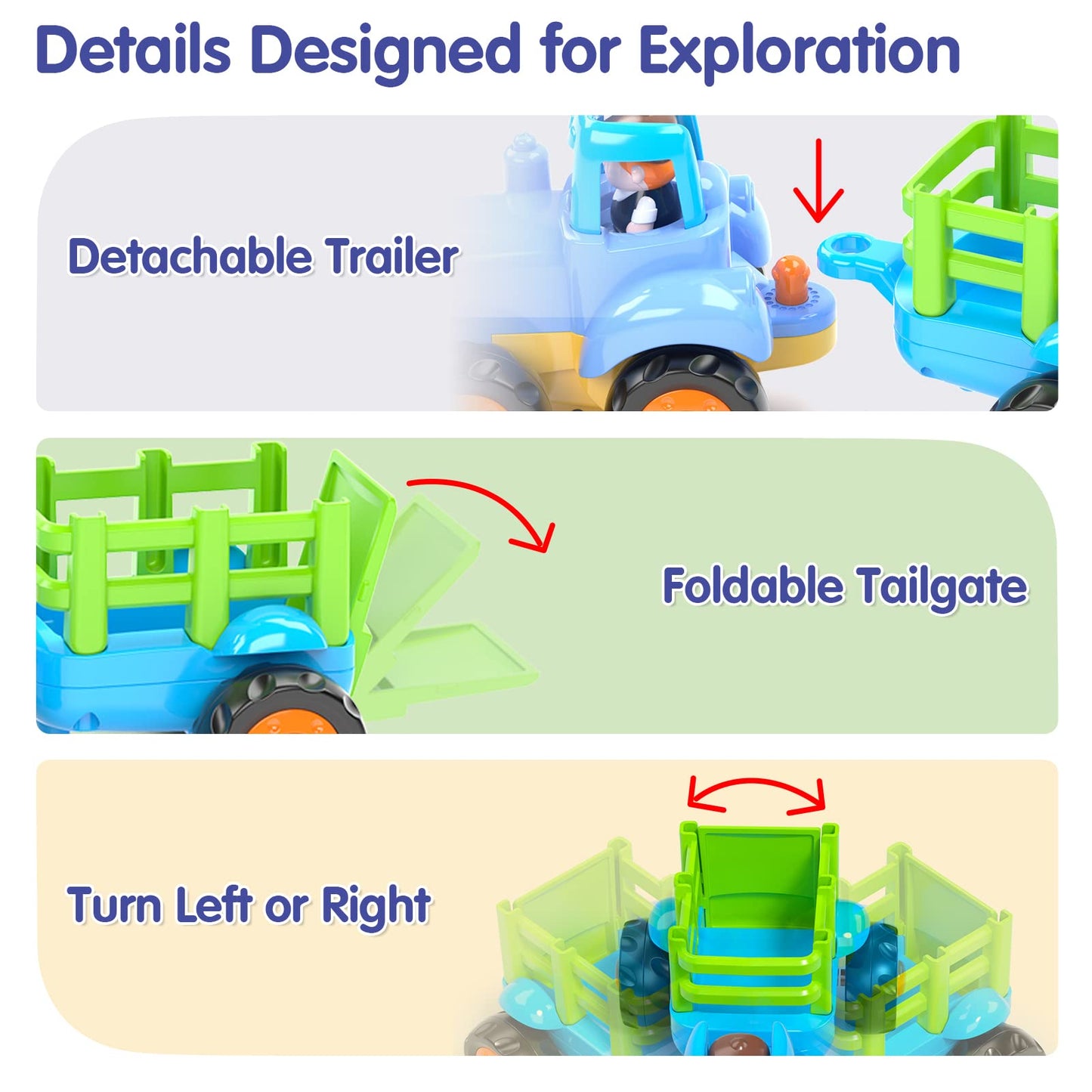 HOLA Toys for 1 Year Old Boy Birthday Gift - 4 PCS Toy Trucks Toddler Boy Toys, 4WD Friction Power Car Toys for 2 Year Old Boy T