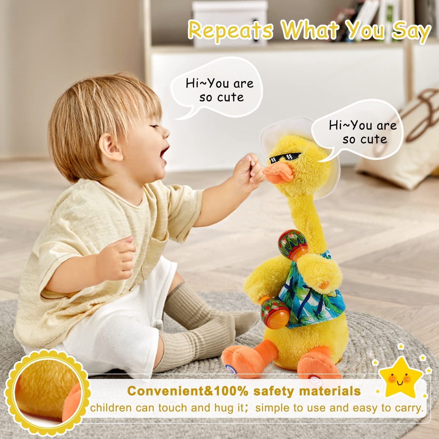 Milegi Talking Duck Toy Repeats What You Say Dancing Duck Baby Toys For Kids Toddlers Infants Mimicking Singing Duck Stuffed Ani