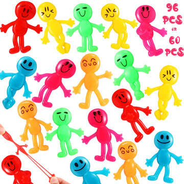 96 Pcs Stretchy Bendable Man, Treasure Box Toys For Classroom, Stretchable Smile Figures, Assorted Color Bendable Toys, Carnival