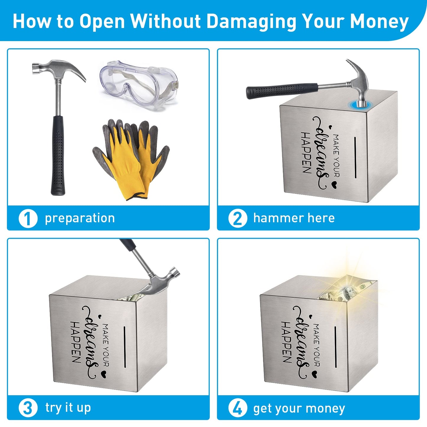 Piggy Bank Made of Stainless Steel, Piggy Banks for Adults Coin Bank,Can Only Save The Piggy Bank That Cannot be Taken Out (Make