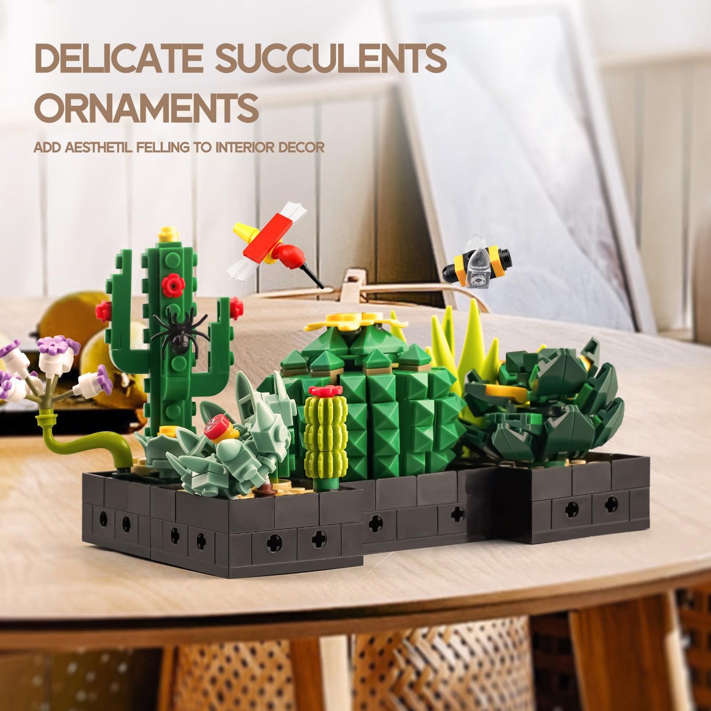 Succulents Flowers Botanical Collection Building Sets Compatible with Lego Sets for mature-themed  Tiny Succulent Flower Plant Home Office D?cor  Mother's Day Birthday Gifts for Girls Women Flower-Lovers