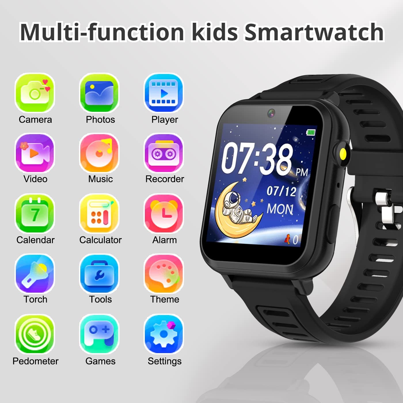 Kids Smart Watch for Boys Girls with Video,Camera,Music Player,24 Games,Pedometer, Alarm Clock, Calculator,Torch, Touch Screen,1