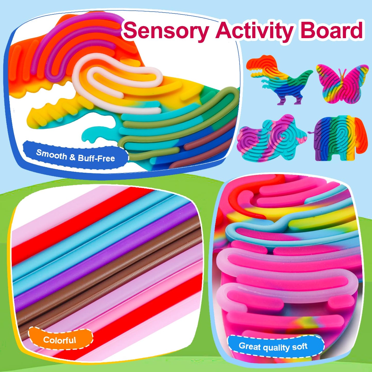 AHHSOY 4 Pack Sensory Activity Board Toys Set, Silicone Fidget Toys for Stress Relief, Ideal for Kids and Adults, ADHD & Autism Friendly