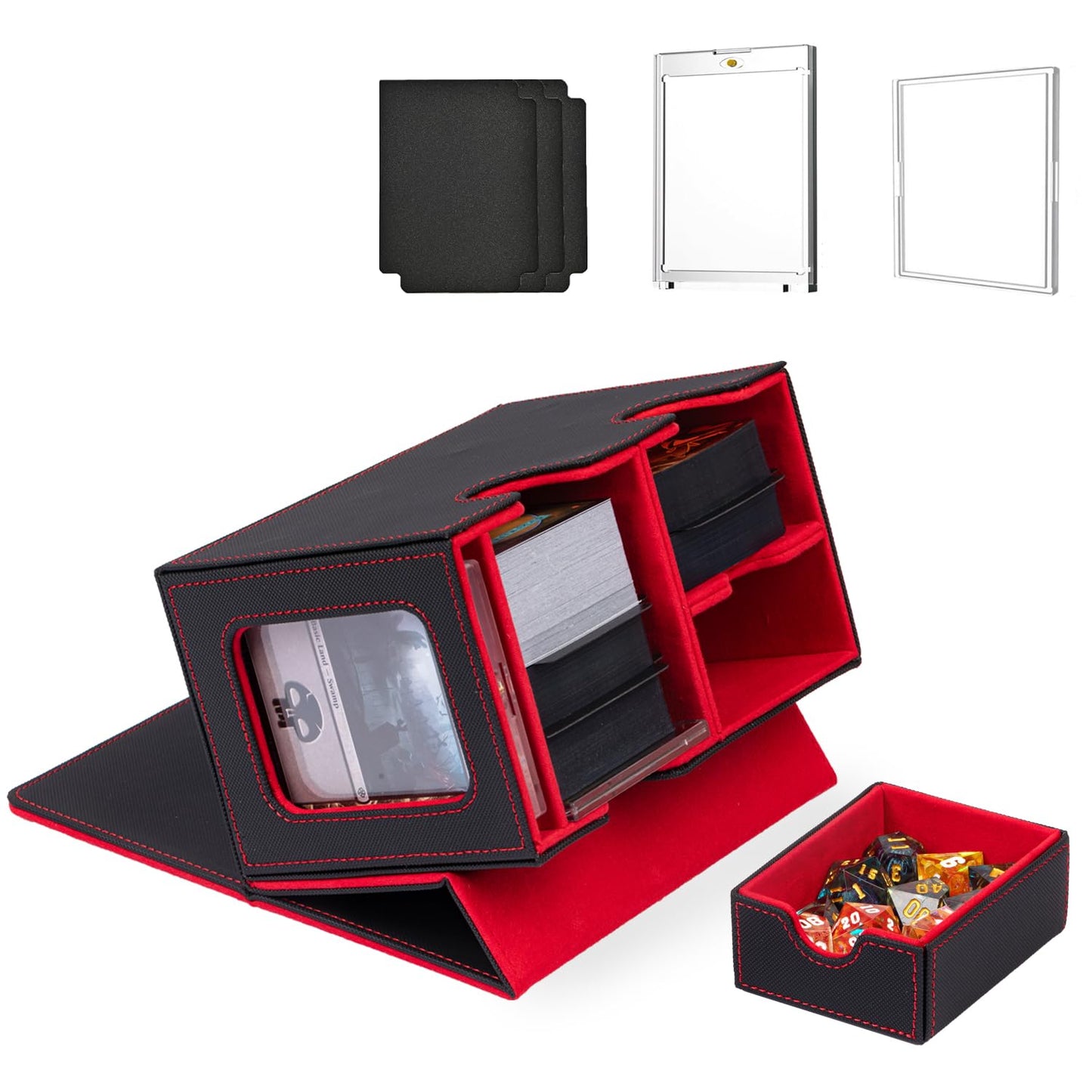 Wellmiller Mtg Deck Box For Commander With Dice Tray,Designed For Mtg Commander Card Deck Box Fits 200+ Double Sleeved Cards,Car