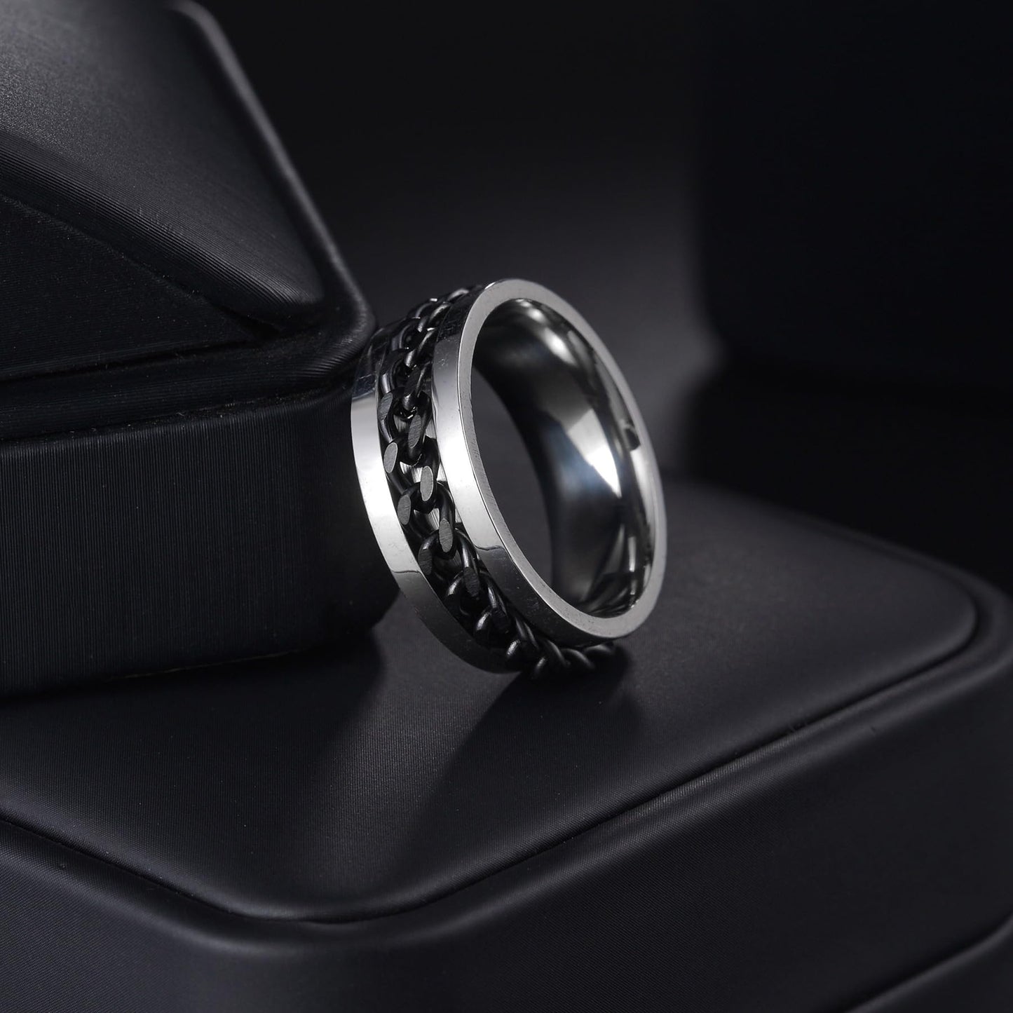 Udolfly Mens Fidget Rings Anxiety Rings For Men Womens Chain Spinner Rings For Adults Titanium Steel Ring Chain Black Size 5