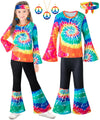 Iwalue 60S 70S Outfits Hippie Kid Girls Costume Set Disco Rainbow Boho Flared Pants Accessories Set(Rainbow,9-10 Years)