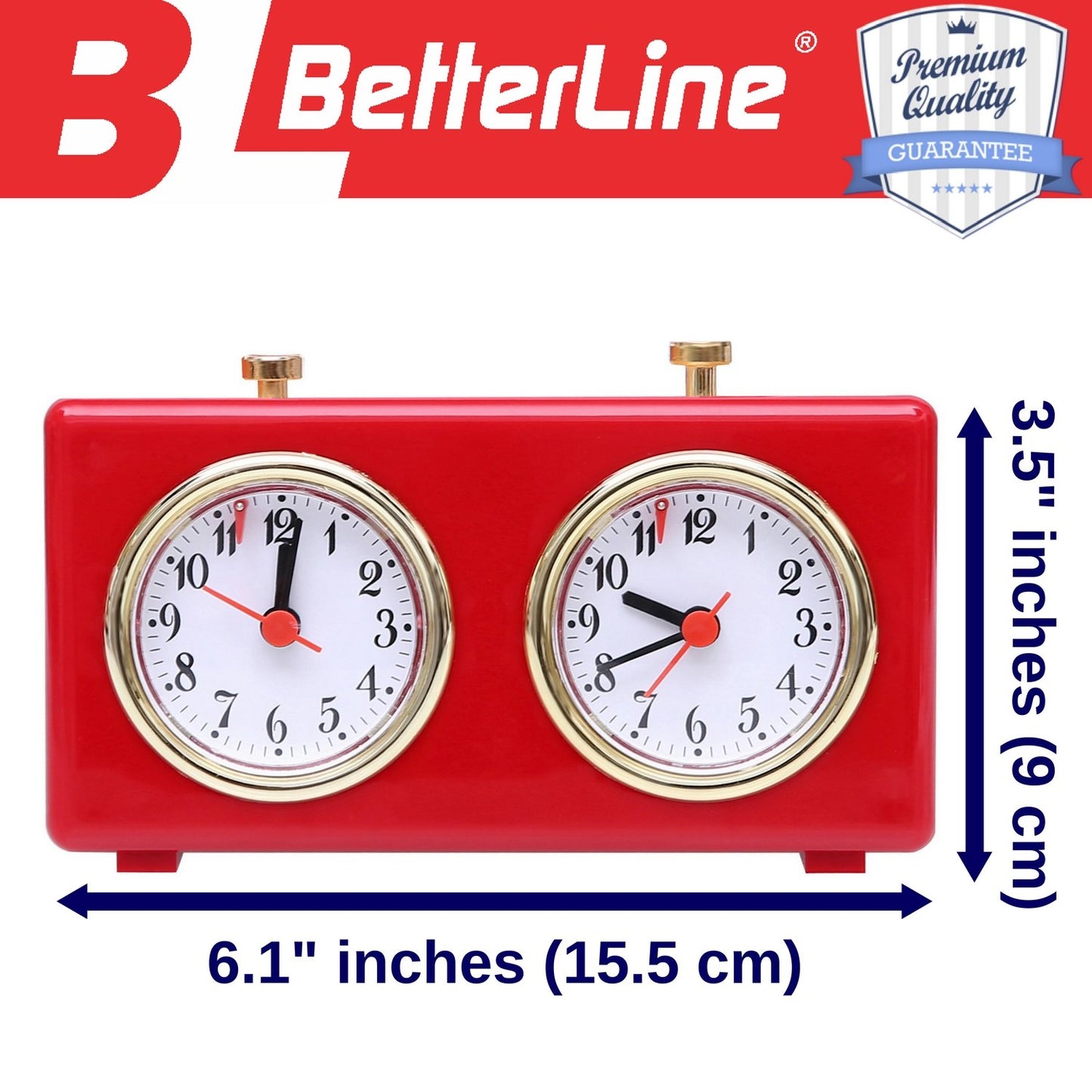 Retro Analog Chess Clock Timer - Wind-Up Mechanical Chess Clock With Large Easy-To-Read Dials, No Battery Needed (Red)