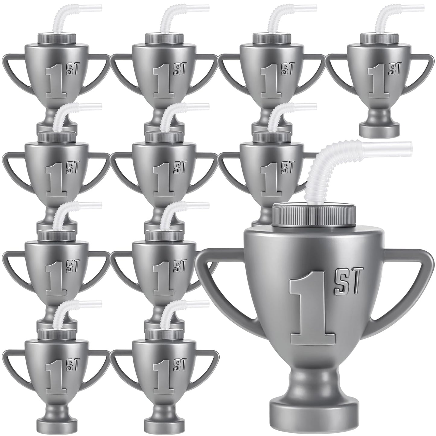Amyhill 12 Pcs Race Car Trophy Cups With Straws and Lids 12 Oz Plastic Race Car Birthday Party Supplies And Favors For Kids Adul