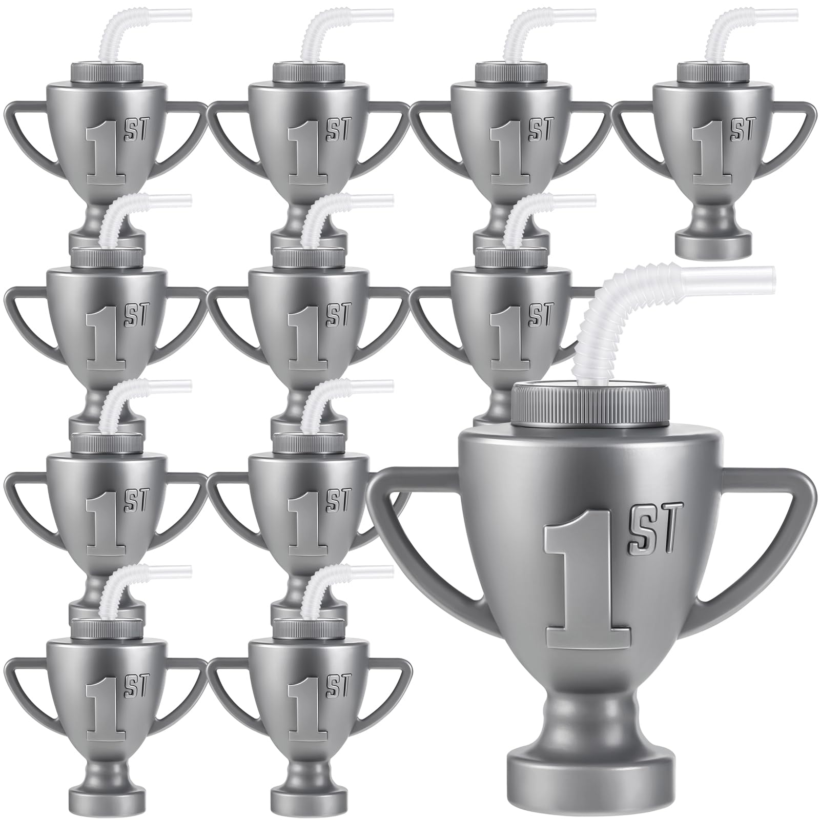 Amyhill 12 Pcs Race Car Trophy Cups With Straws and Lids 12 Oz Plastic Race Car Birthday Party Supplies And Favors For Kids Adul