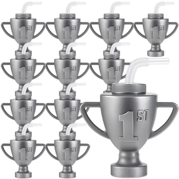 Amyhill 12 Pcs Race Car Trophy Cups With Straws and Lids 12 Oz Plastic Race Car Birthday Party Supplies And Favors For Kids Adul