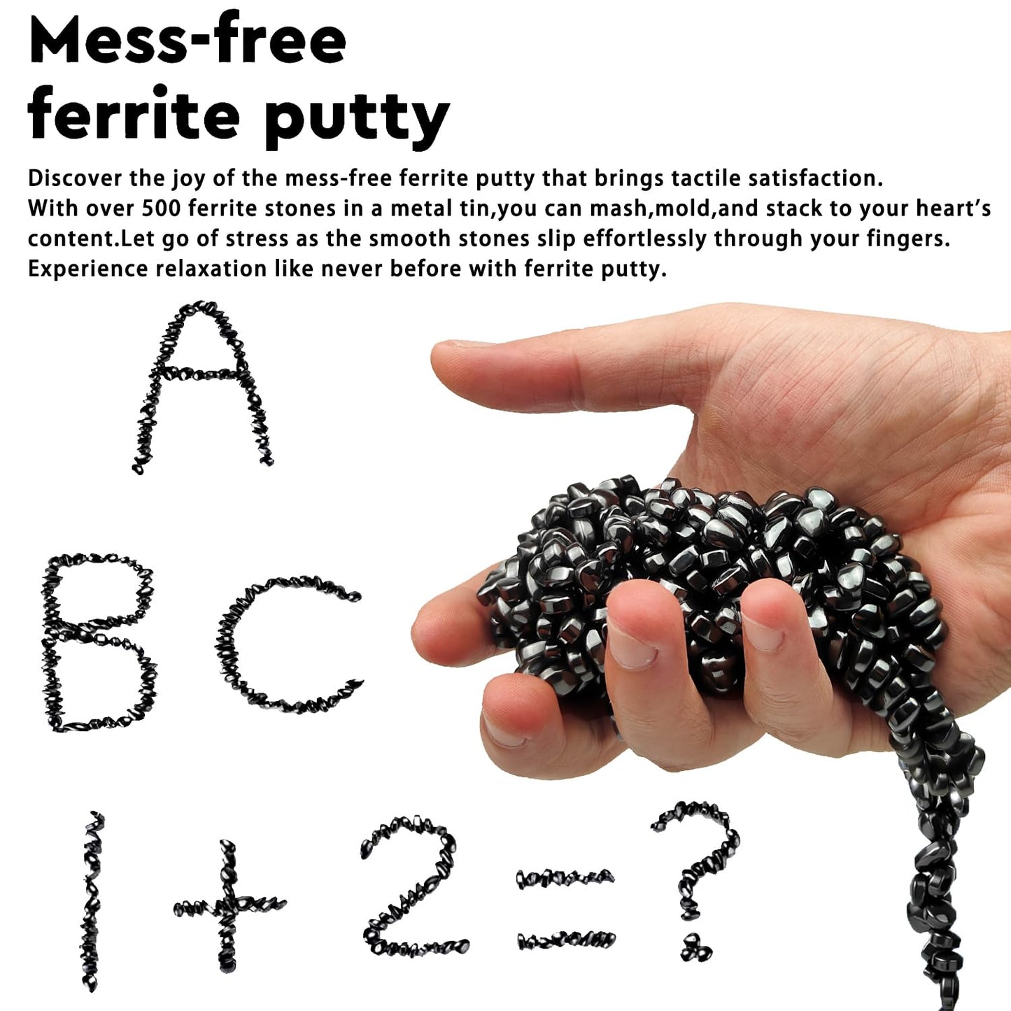 Luckyrao Ferrite Putty,Black Over 500 Weak Magnetic Ferrite Stones, Satisfying Magnet Rocks Desk Toys for Office and Fidget Toys